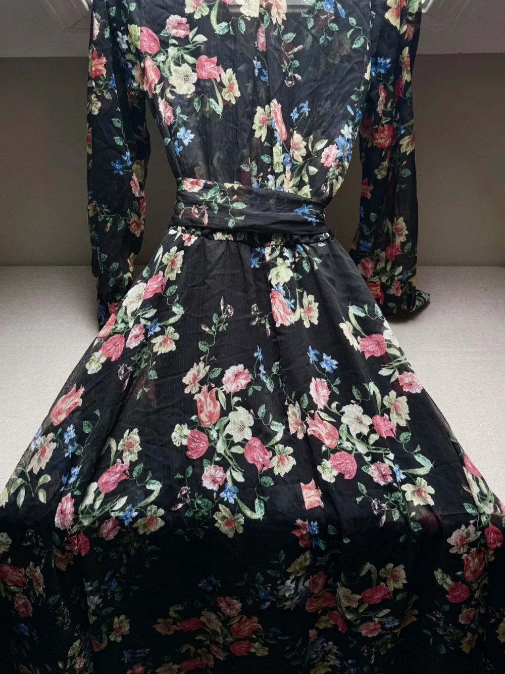 Spy Zone Black Sheer Floral Feminine Summer Maxi Dress Wedding Graduation Size S - Picture 8 of 12